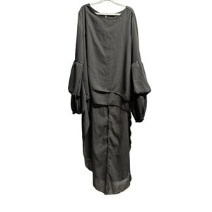 PrettyGarden Black High Low Blouse Lantern Sleeve Sheer Top Casual Chic Size S